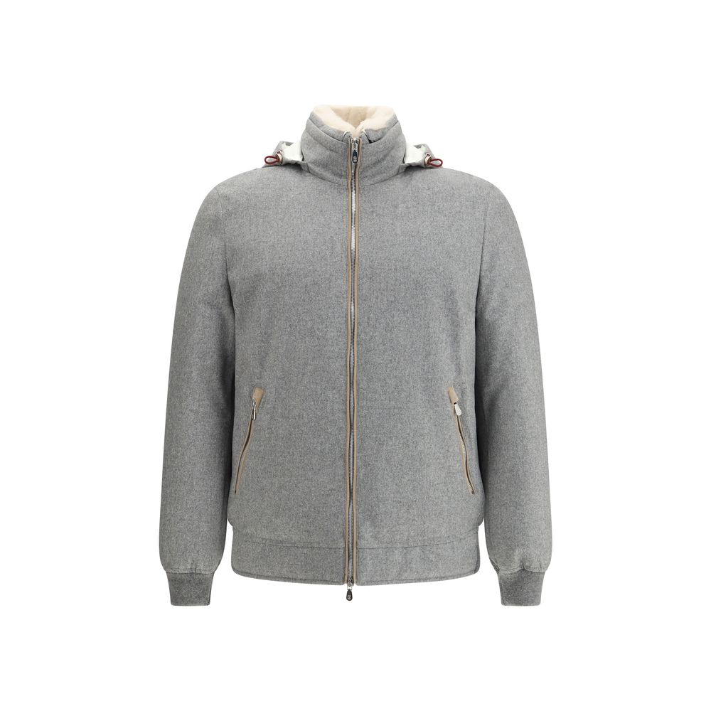 Brunello Cucinelli Graue Wolljacke in voller Länge