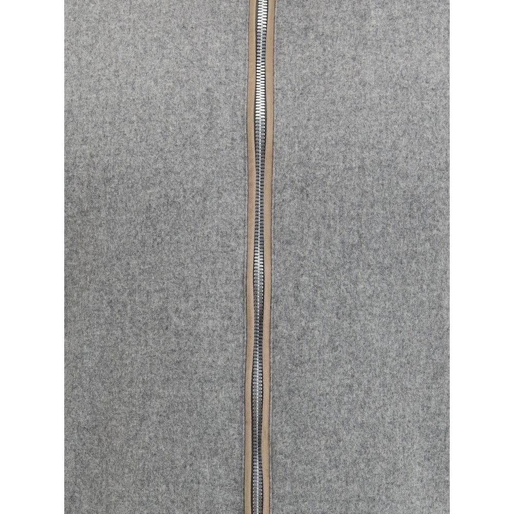 Brunello Cucinelli Graue Wolljacke in voller Länge