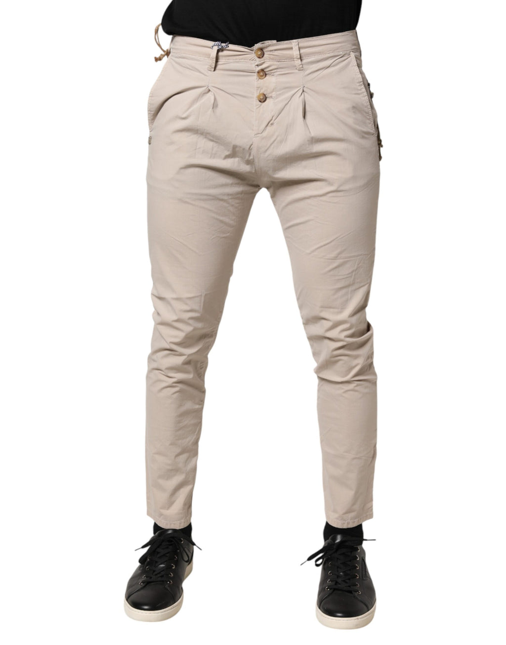 Daniele Alessandrini Beigefarbene Baumwoll-Stretch-Slim-Fit-Jeans