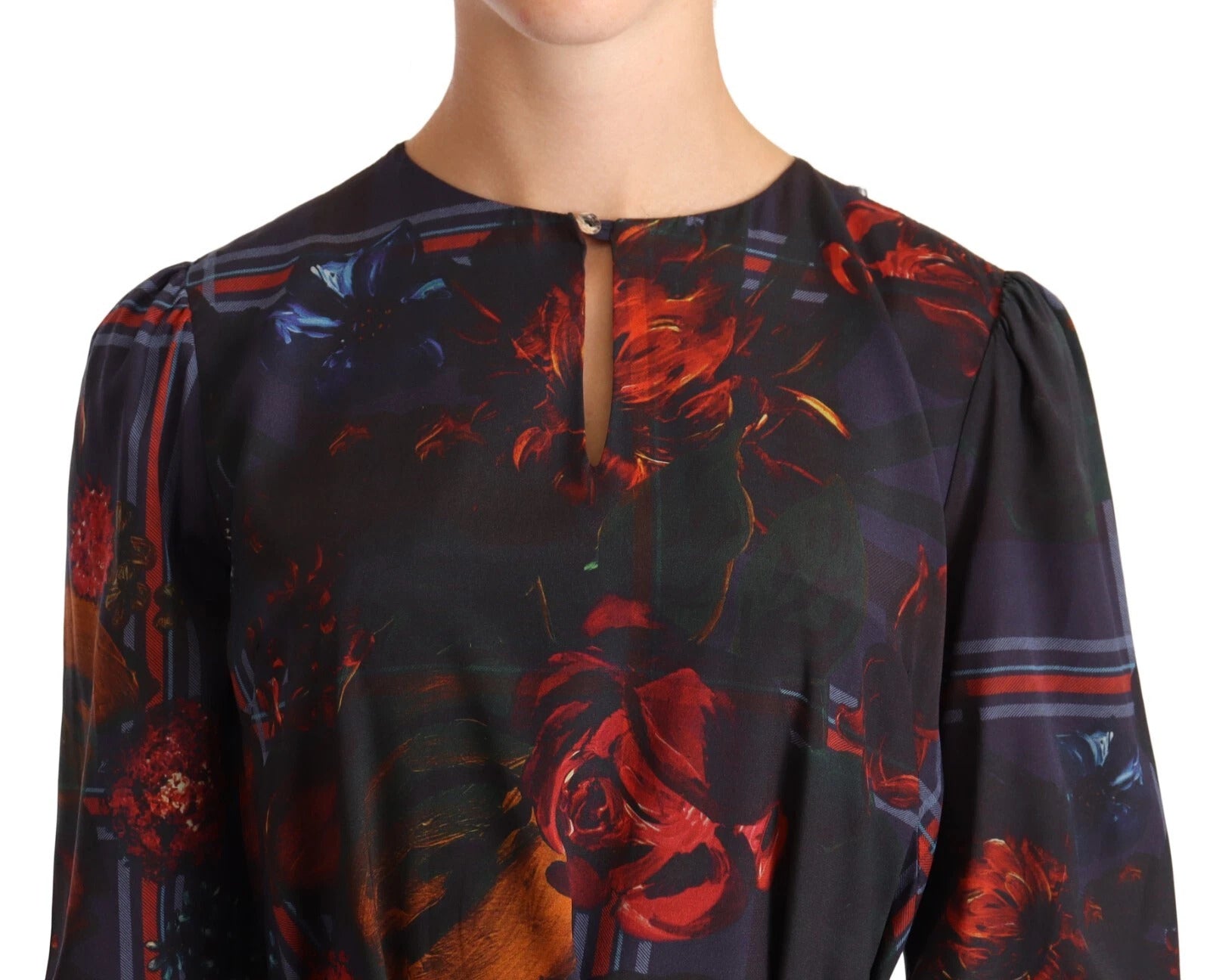 Ballantyne A-Linien-Kleid aus Seide mit floralem Muster, Navy Blue