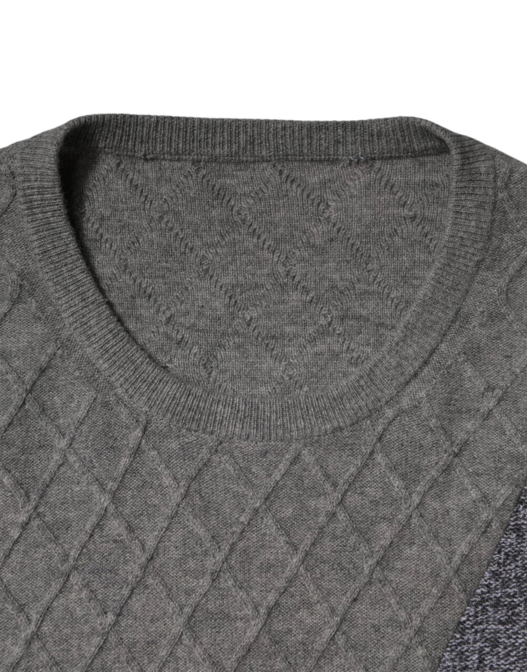 Ballantyne Grau melierter Herren-Pullover aus Kaschmir mit Argyle-Intarsienmuster