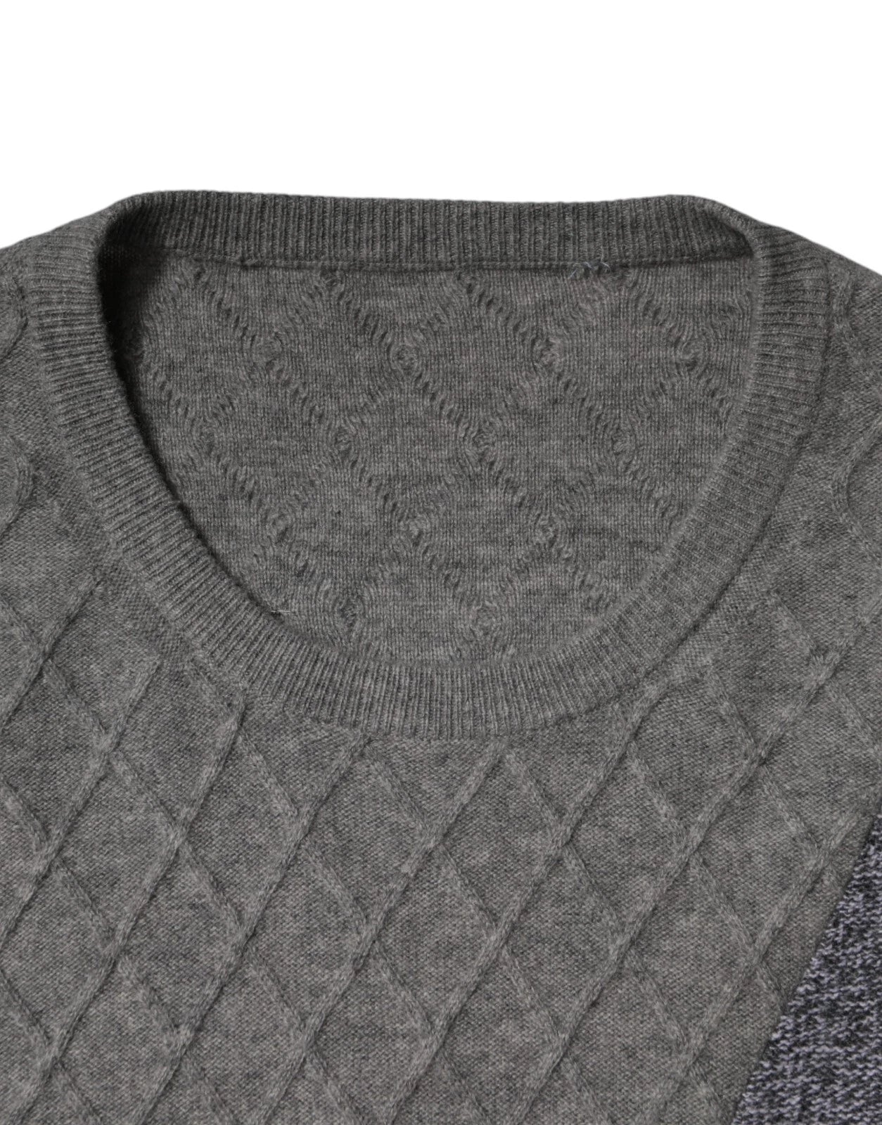 Ballantyne Grau melierter Herren-Pullover aus Kaschmir mit Argyle-Intarsienmuster