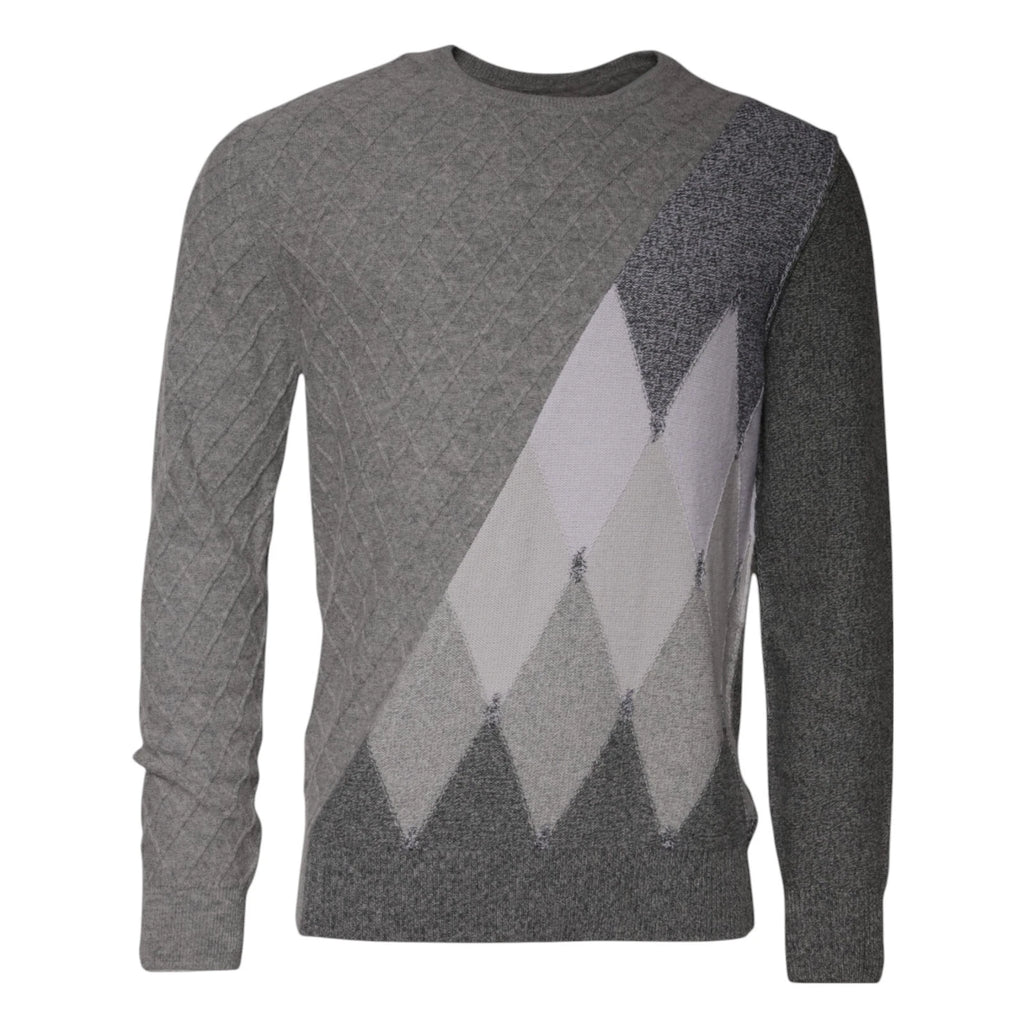 Ballantyne Grau melierter Herren-Pullover aus Kaschmir mit Argyle-Intarsienmuster