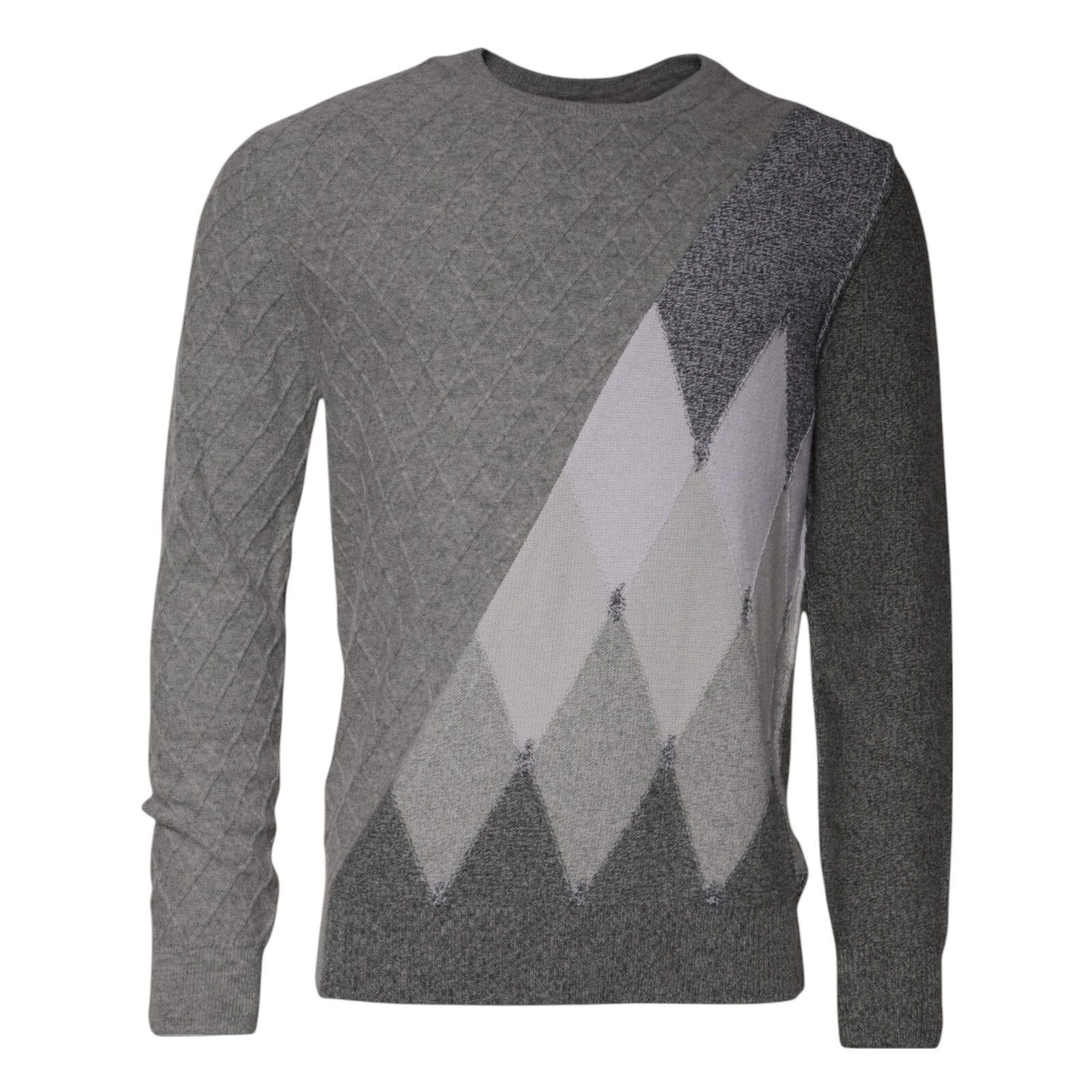 Ballantyne Grau melierter Herren-Pullover aus Kaschmir mit Argyle-Intarsienmuster