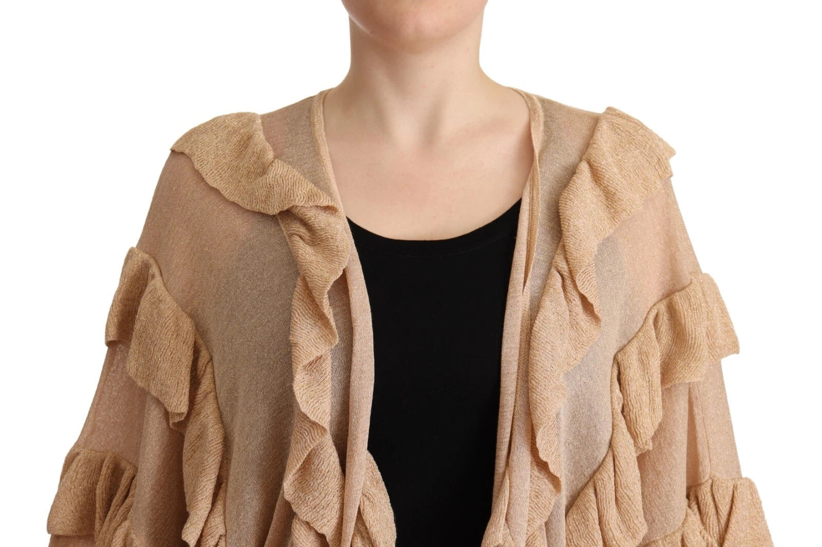 Aniye By Goldener Rüschen-Cardigan mit langen Ärmeln aus Viskose