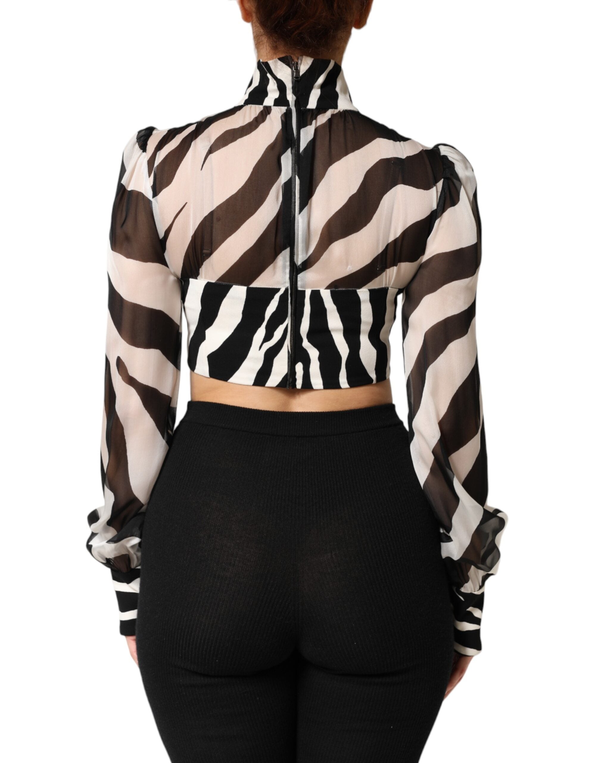 Dolce & Gabbana Crop-Bluse mit Zebra-Print und Chiffon-Einsätzen