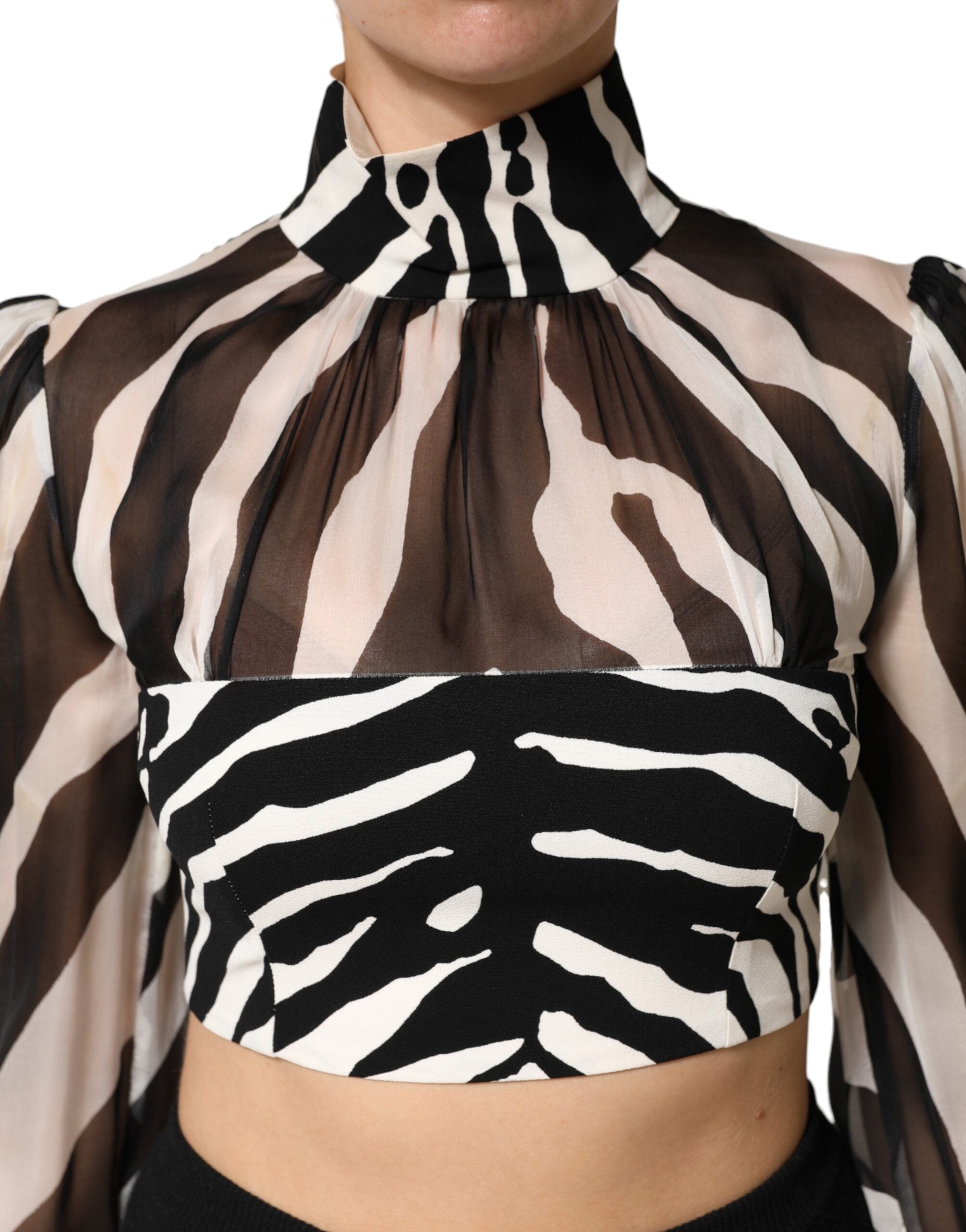 Dolce & Gabbana Crop-Bluse mit Zebra-Print und Chiffon-Einsätzen