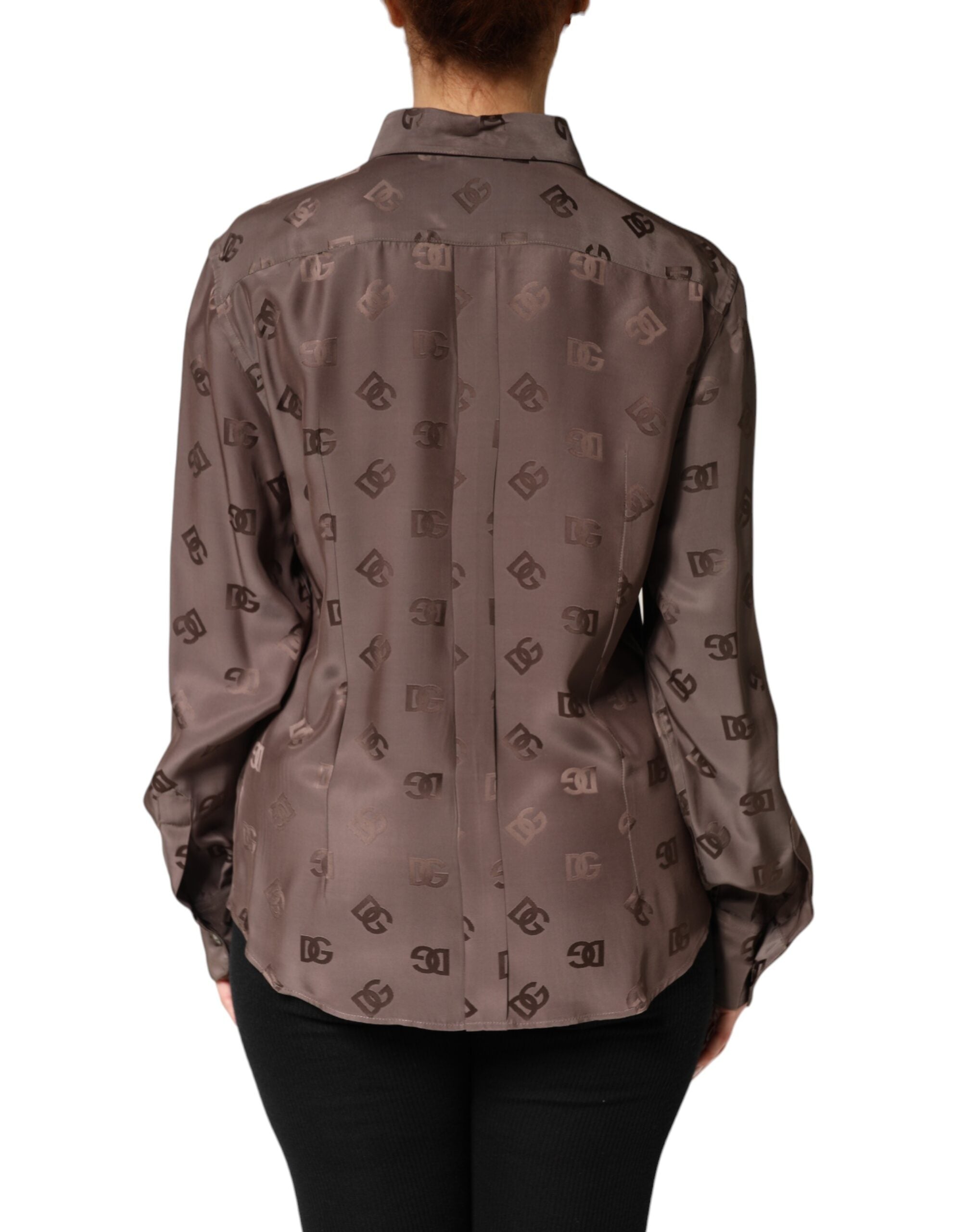 Dolce & Gabbana Langärmliges Logo-Hemd mit Kragen in Braun