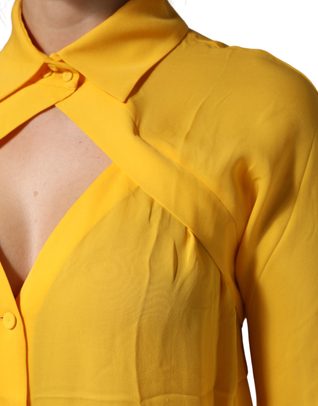 Moschino Couture Gele Zijden Top met Kraag en Lange Mouwen