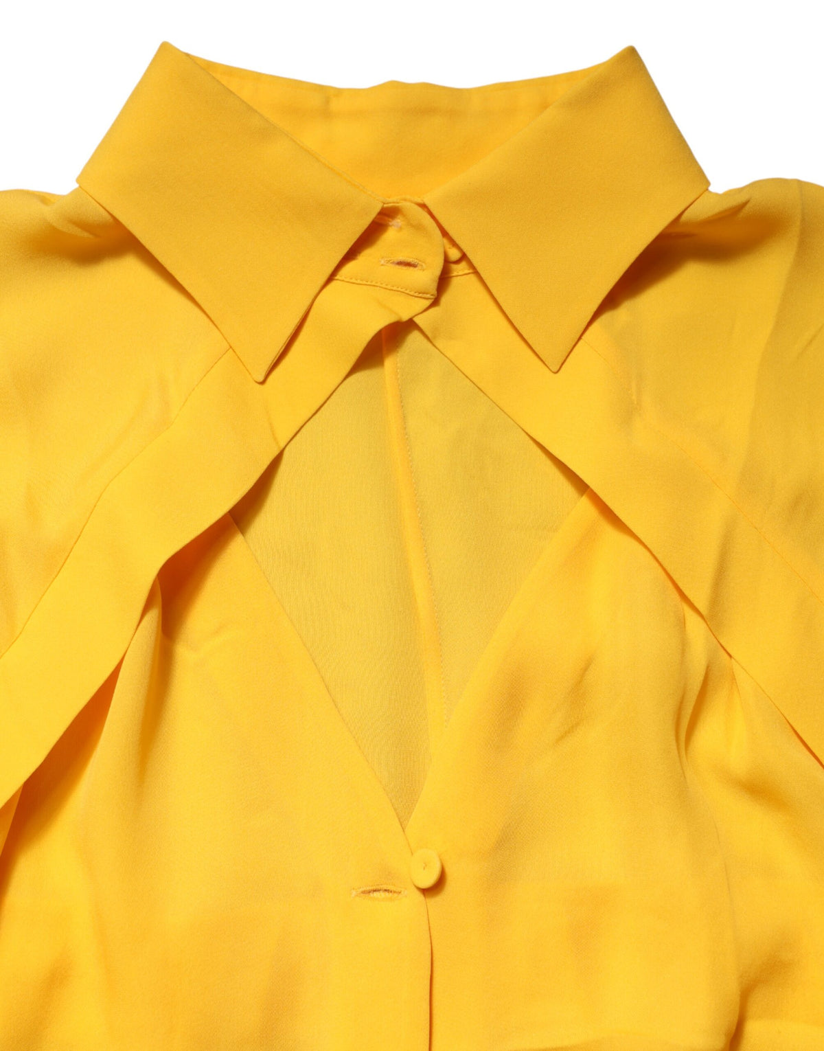 Moschino Couture Gele Zijden Top met Kraag en Lange Mouwen