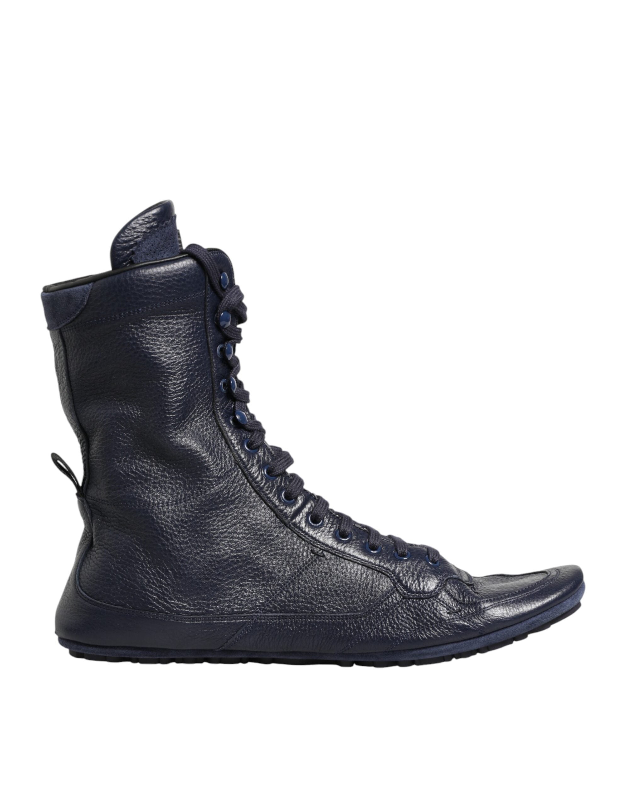 Dolce & Gabbana Dunkelblaue Hirschleder-Stiefel bis zur Mitte der Wade