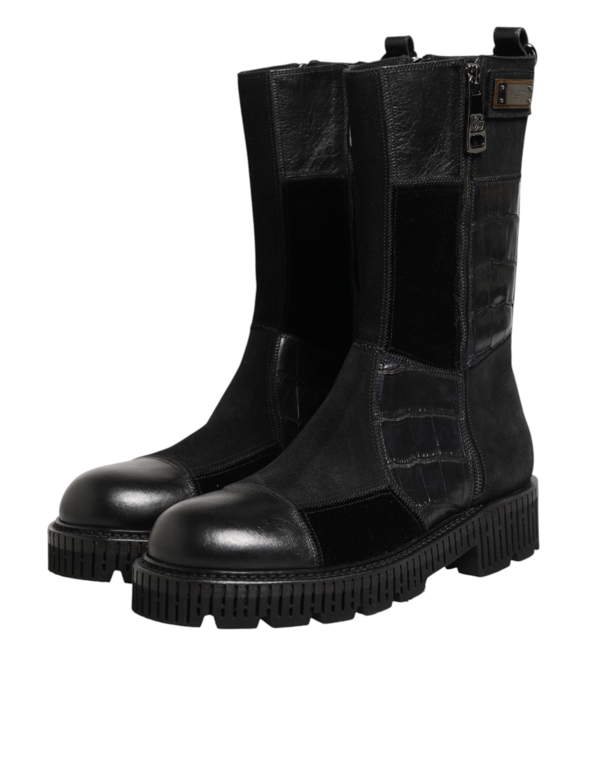 Dolce & Gabbana Schwarzer Patchwork-Leder-Halbstiefel