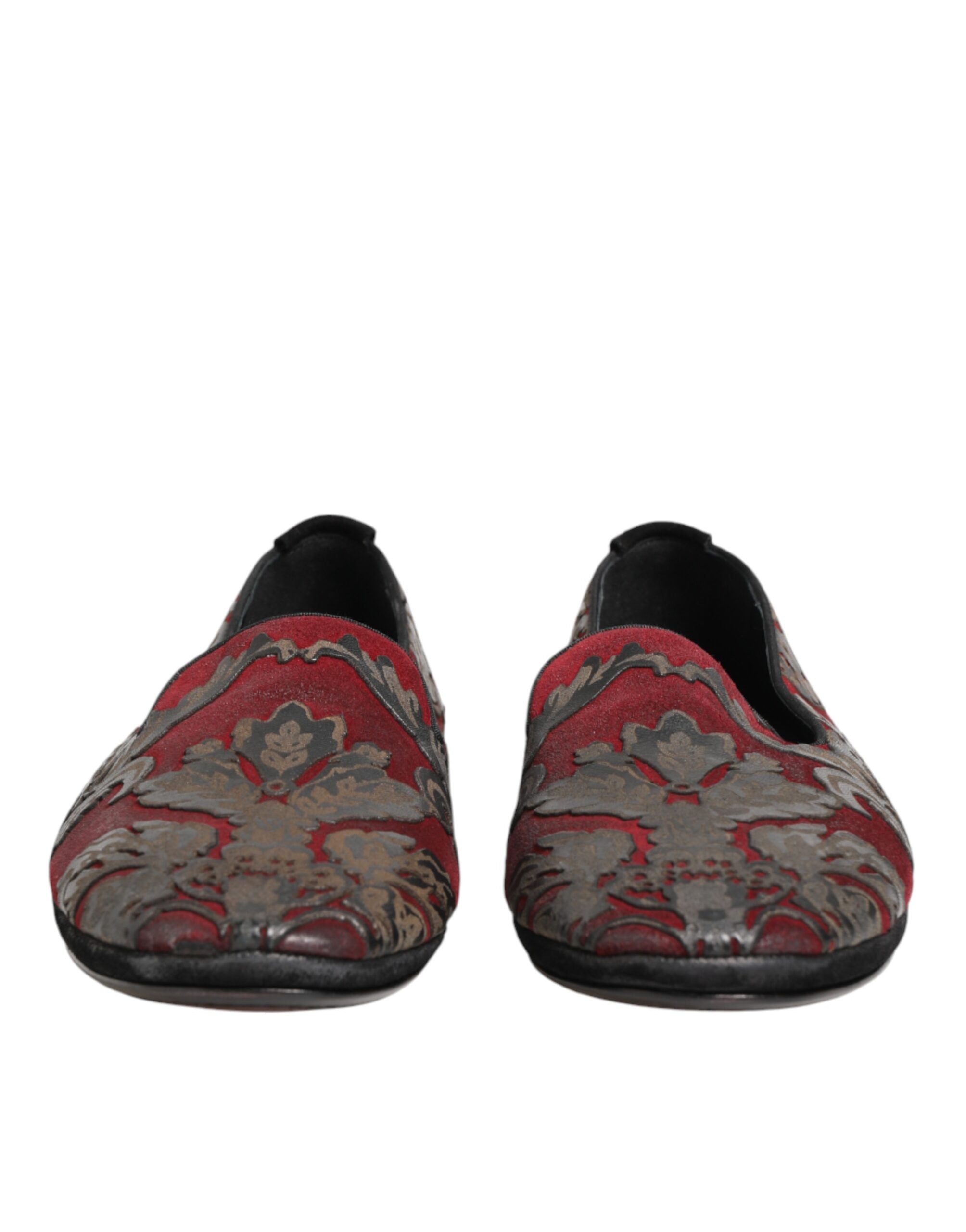 Dolce & Gabbana Bordeaux Jacquard Leder-Loafer zum Hineinschlüpfen