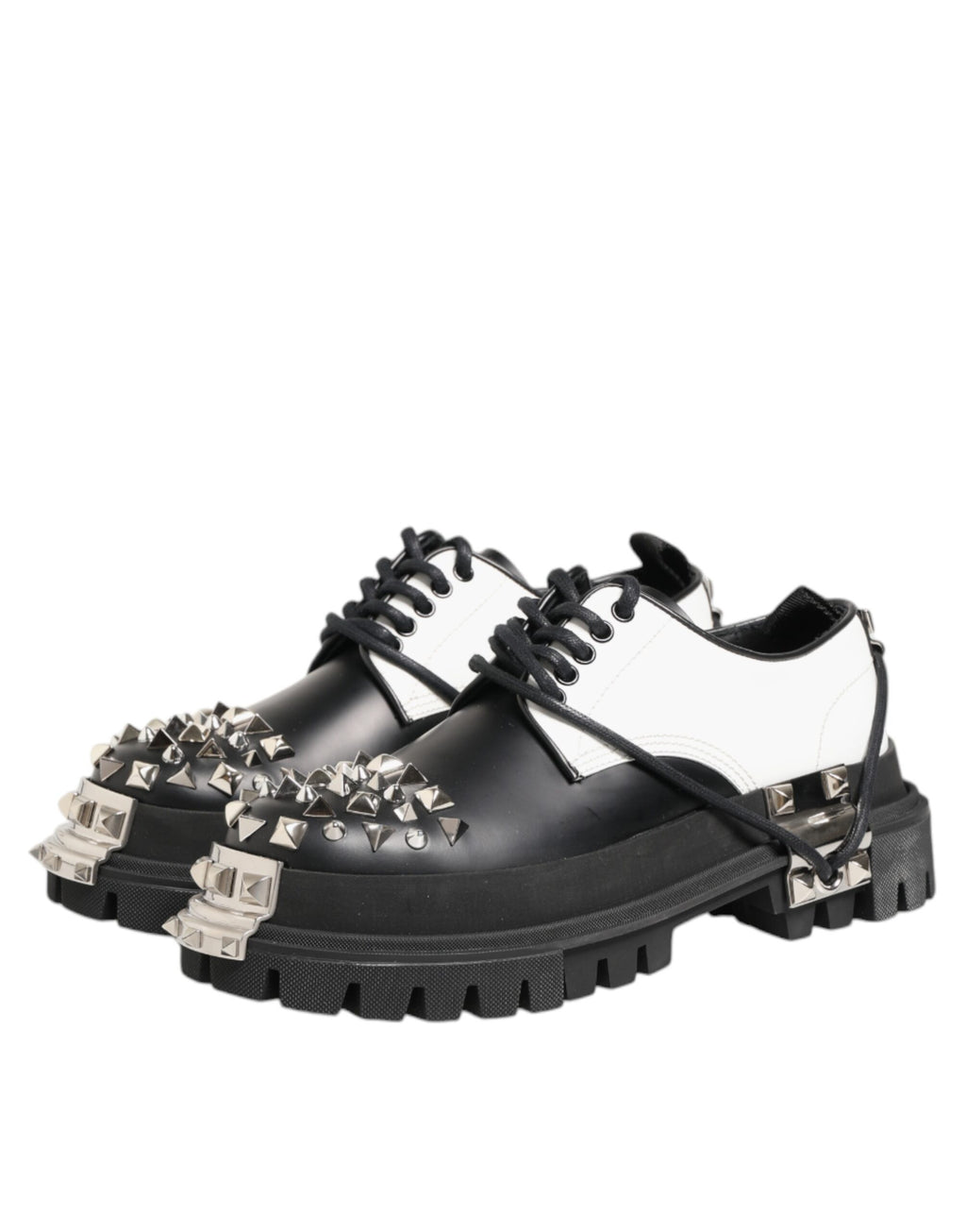 Dolce & Gabbana Schwarze-Weiße Herren-Derby-Schuhe mit Nieten