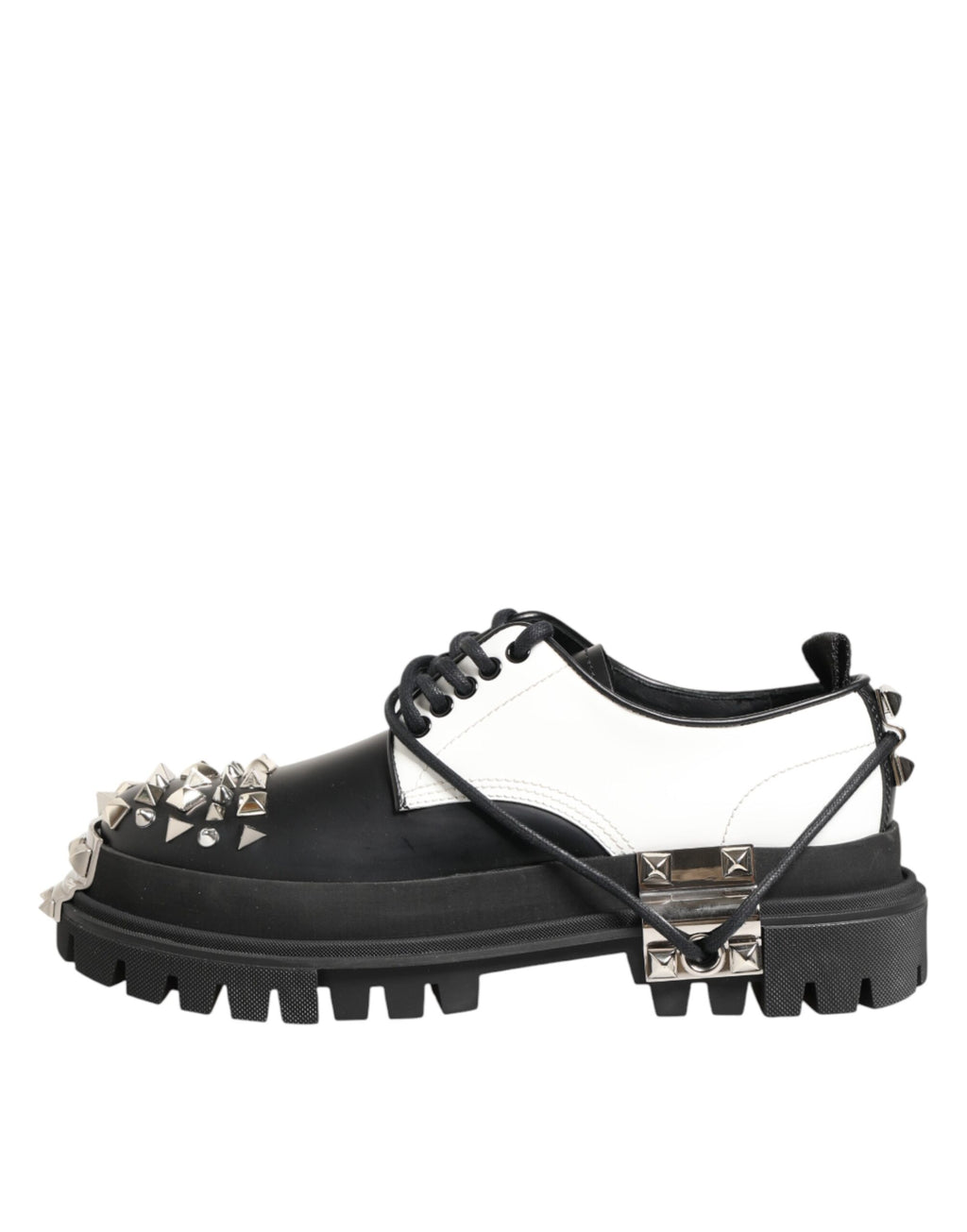 Dolce & Gabbana Schwarze-Weiße Herren-Derby-Schuhe mit Nieten
