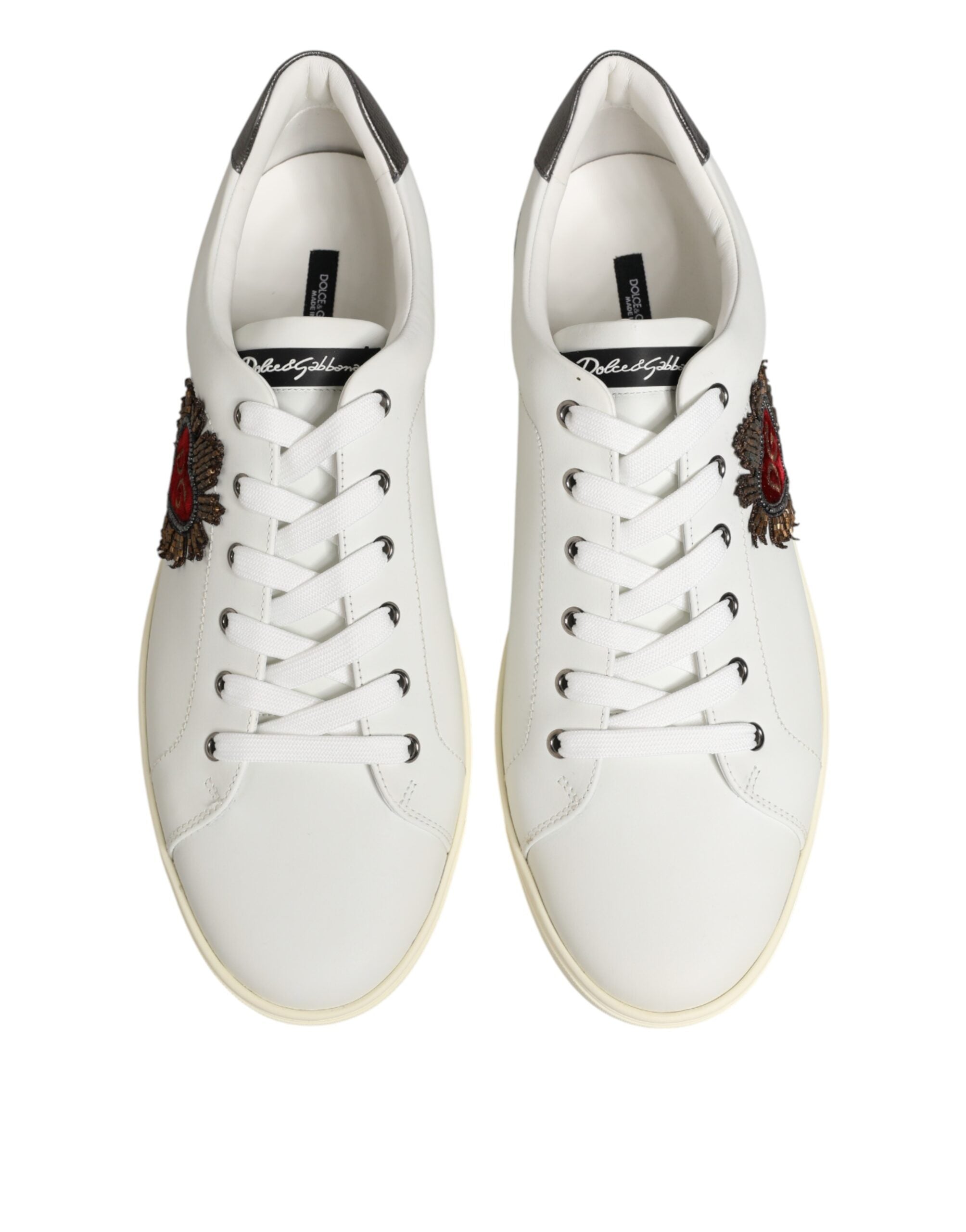 Dolce & Gabbana Weiße Sneakers aus Leder mit Herz-Applikation