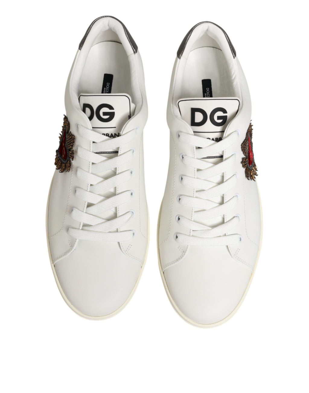 Dolce & Gabbana Weiße Leder-Sneaker mit Herz-Applikation