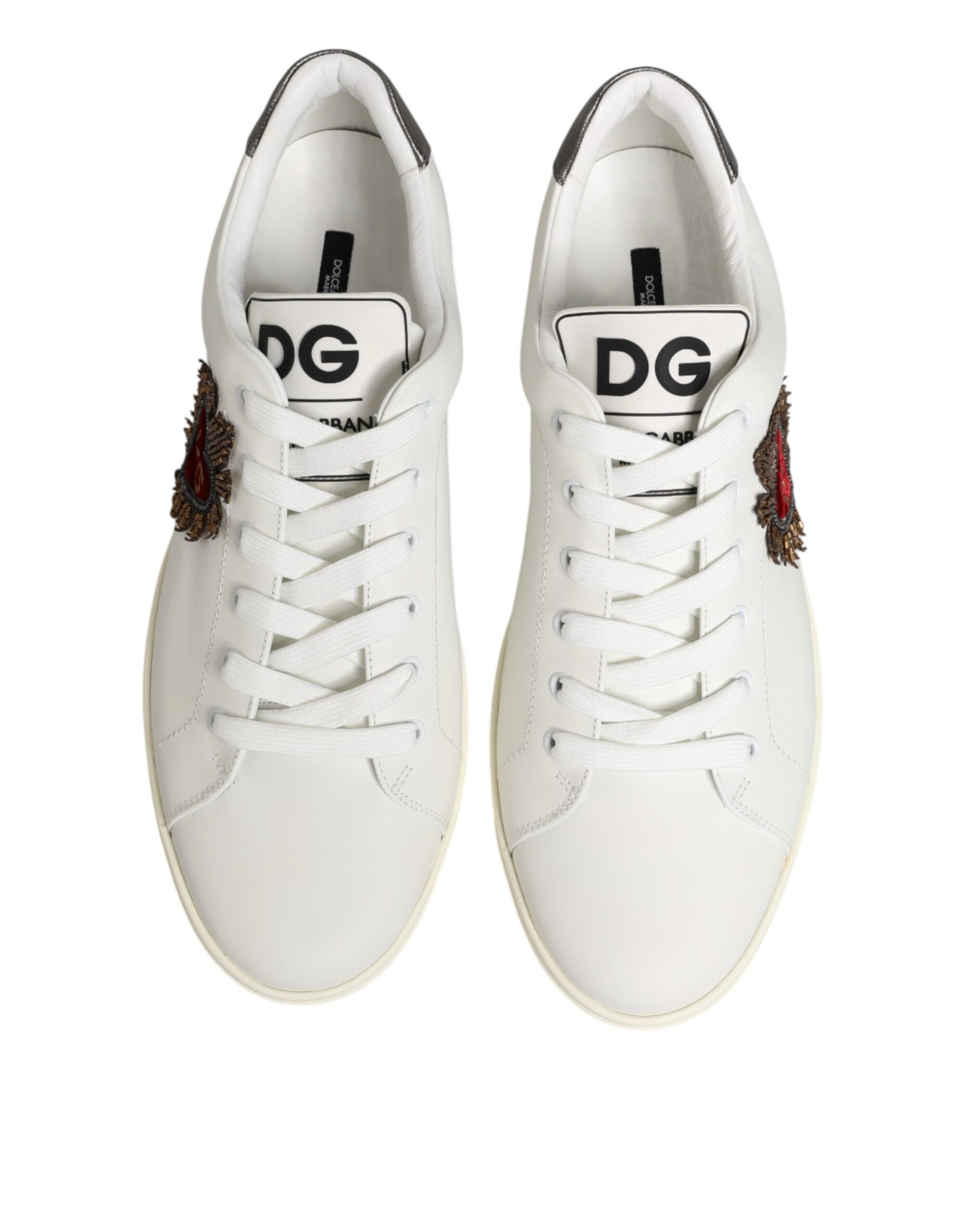 Dolce & Gabbana Weiße Leder-Sneaker mit Herz-Applikation