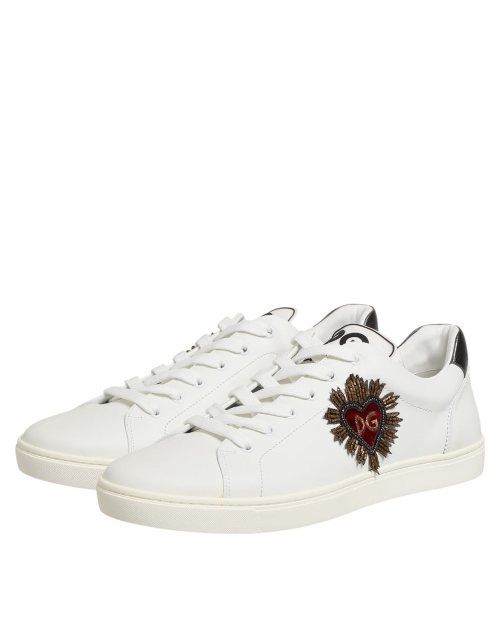 Dolce & Gabbana Weiße Leder-Sneaker mit Herz-Applikation