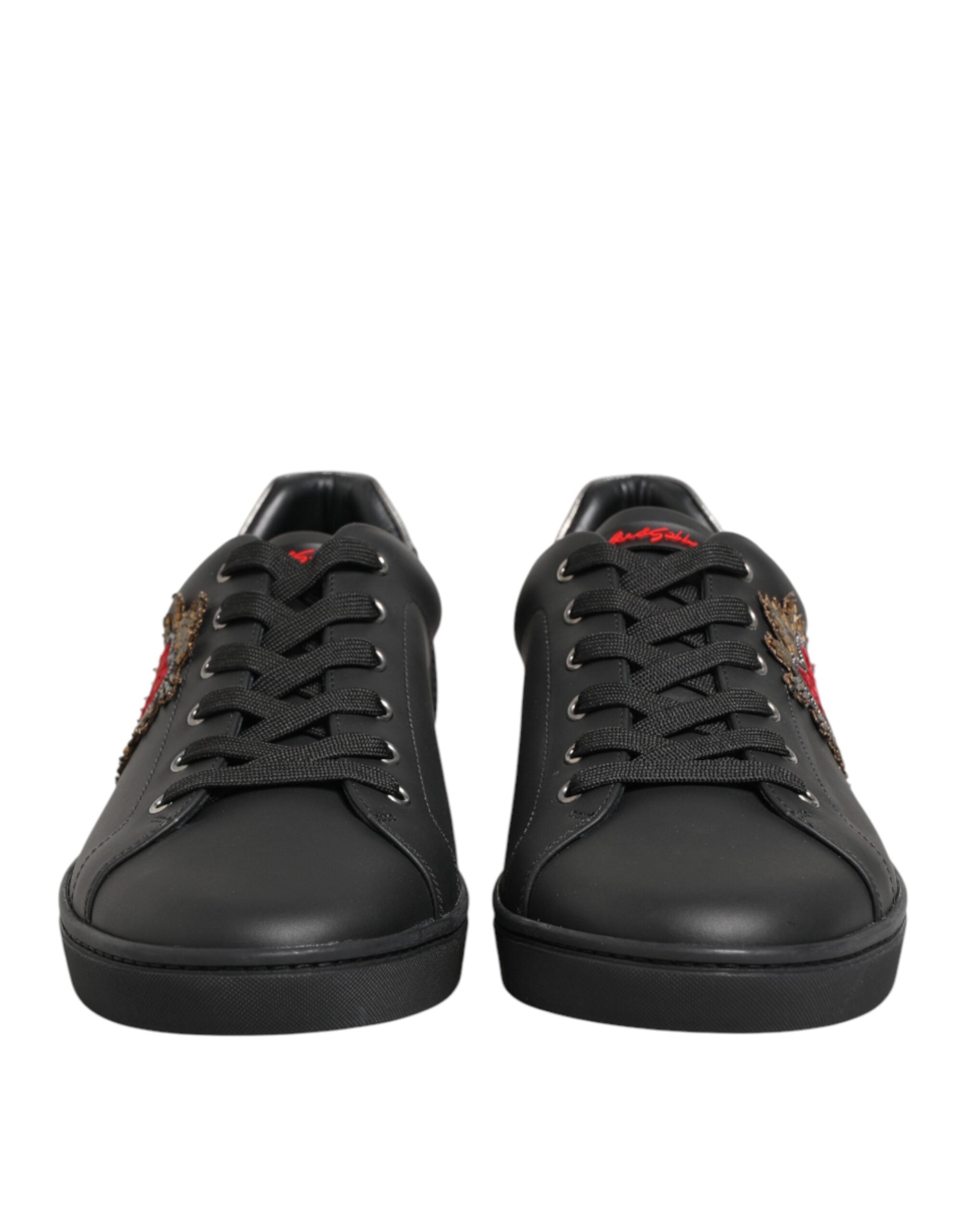 Dolce & Gabbana Schwarze Leder-Sneaker mit Herz-Verzierung