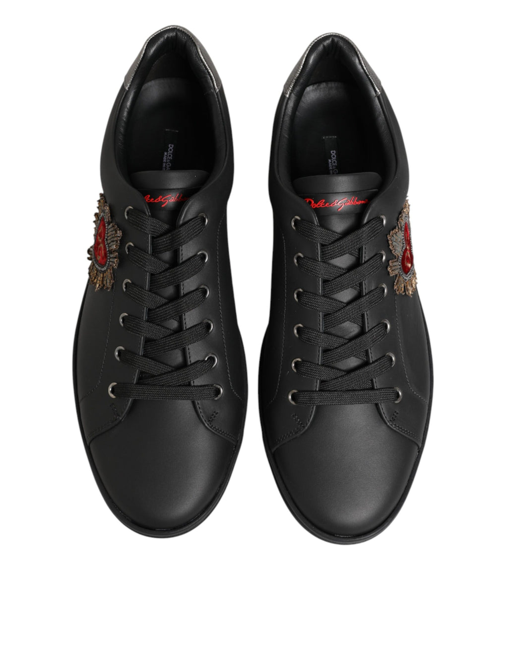 Dolce & Gabbana Schwarze Leder-Sneaker mit Herz-Verzierung