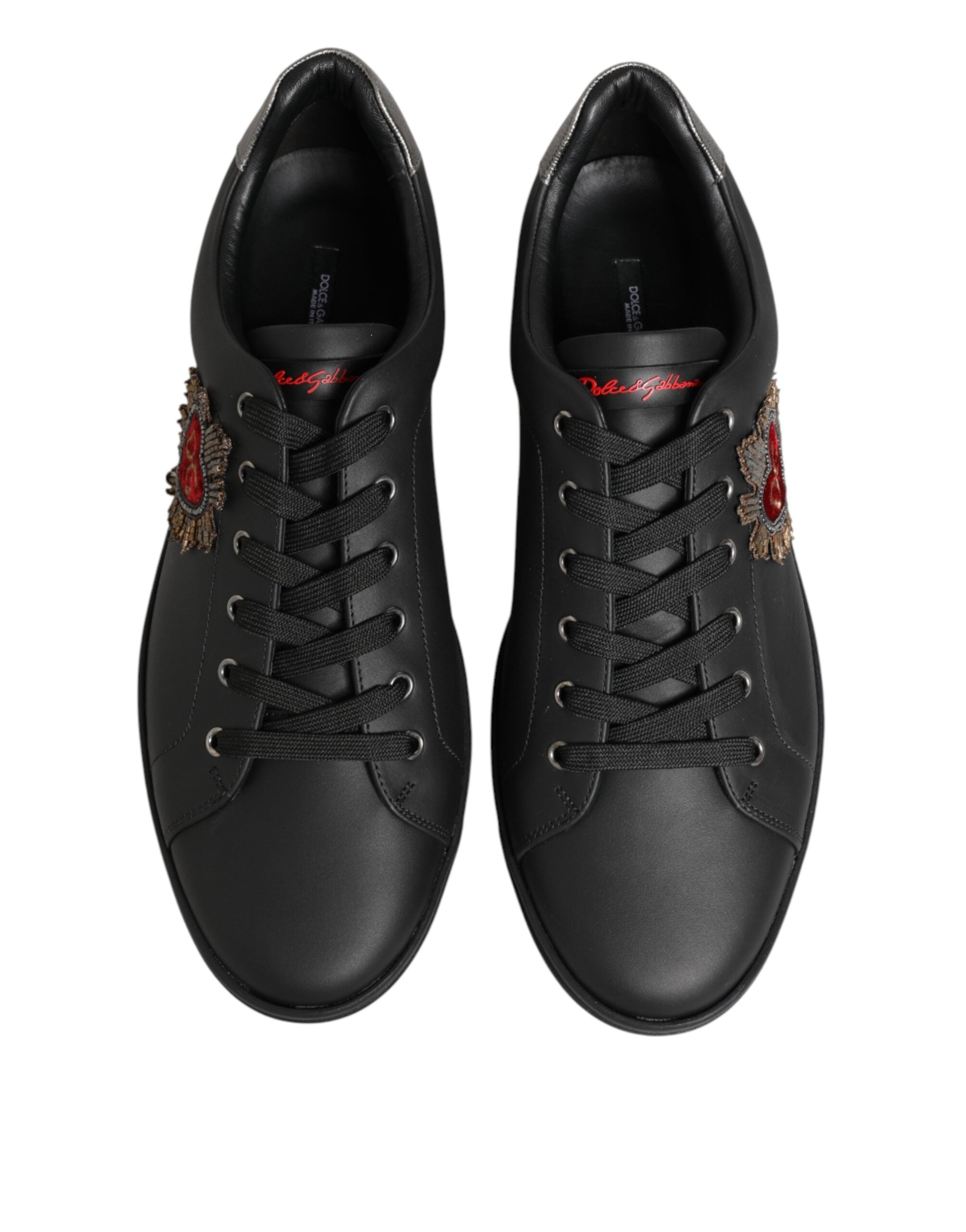 Dolce & Gabbana Schwarze Leder-Sneaker mit Herz-Verzierung