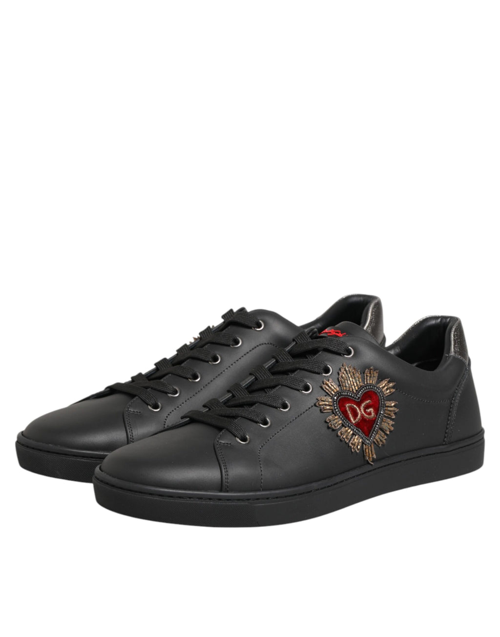 Dolce & Gabbana Schwarze Leder-Sneaker mit Herz-Verzierung
