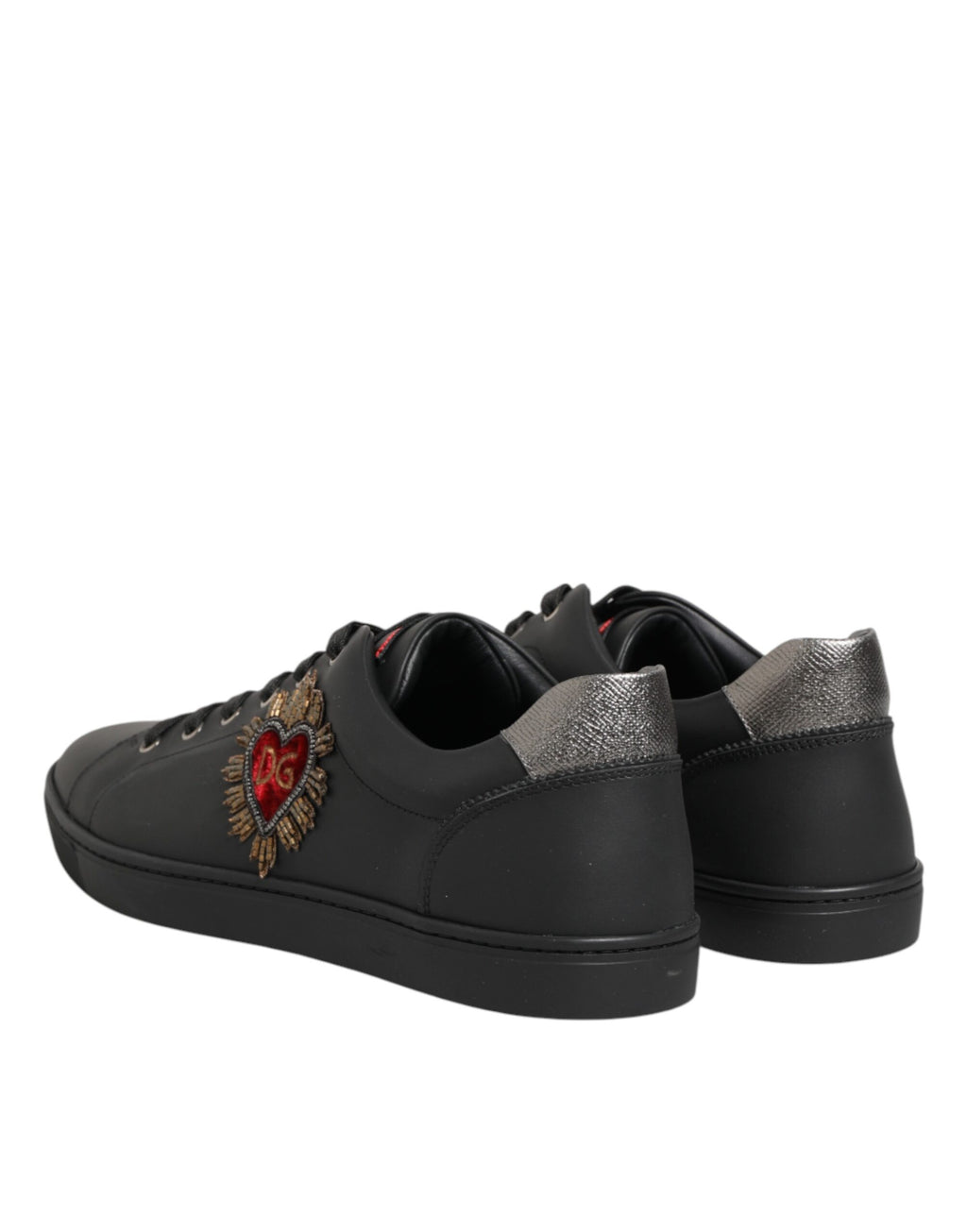 Dolce & Gabbana Schwarze Leder-Sneaker mit Herz-Verzierung