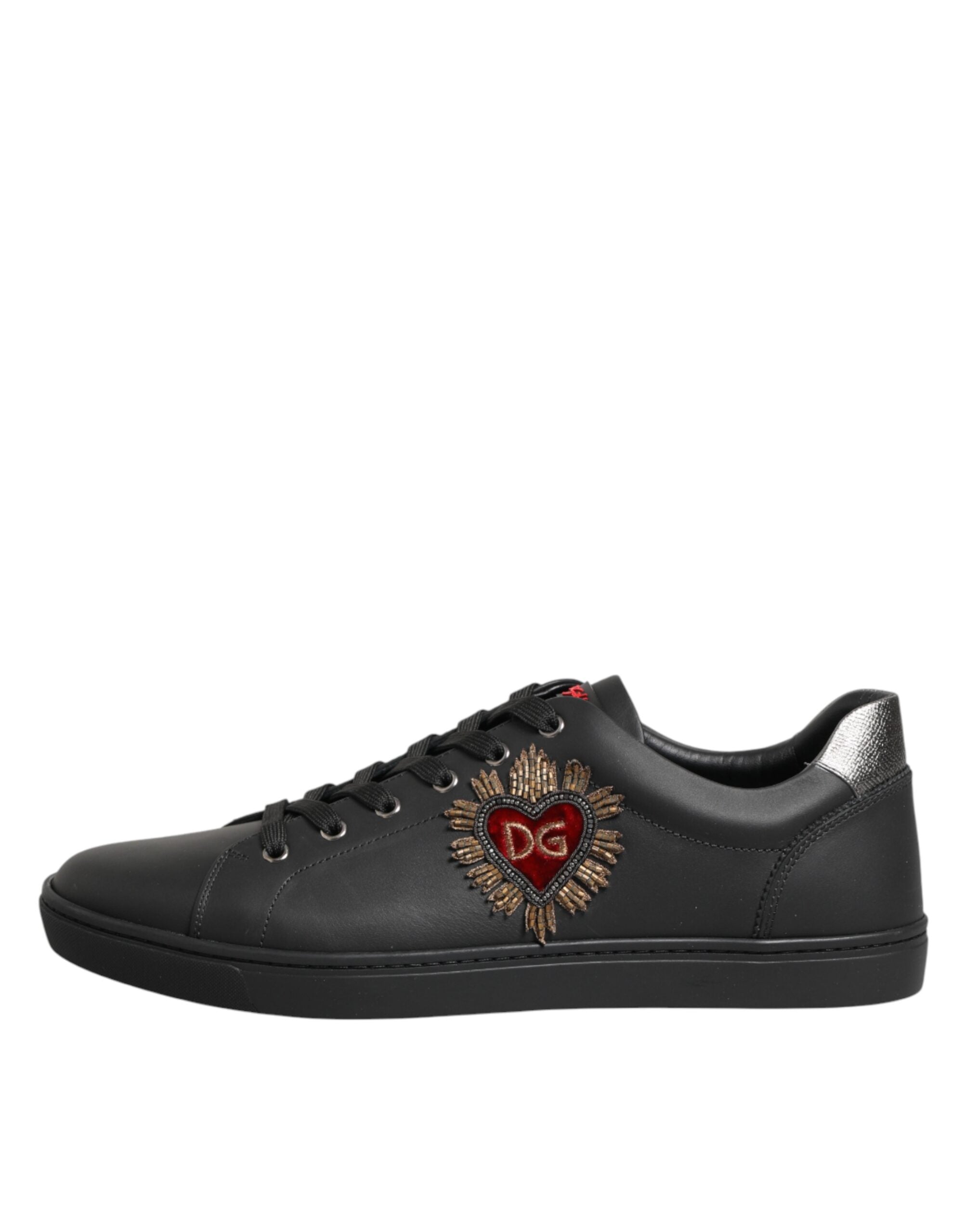 Dolce & Gabbana Schwarze Leder-Sneaker mit Herz-Verzierung