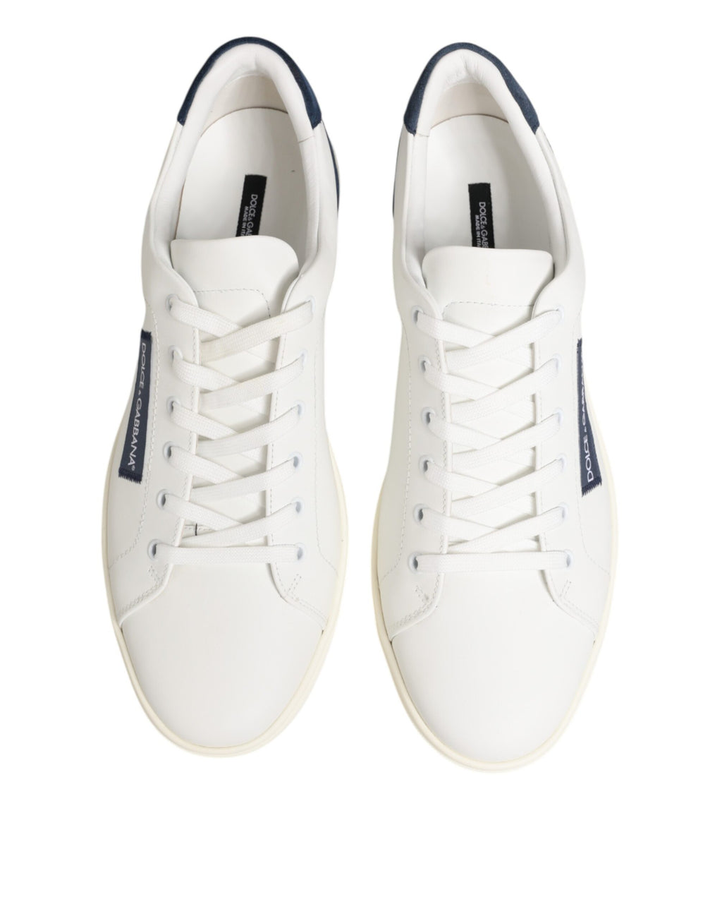 Dolce & Gabbana Weiße und blaue Sneakers aus Leder mit Logo-Patch
