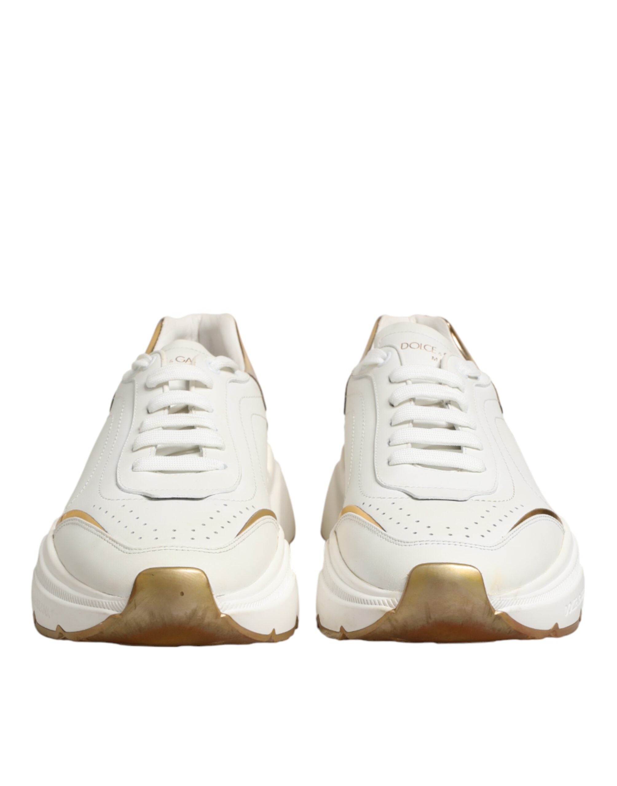 Dolce & Gabbana Weiße und goldene Daymaster Sneakers mit niedrigem Schaft