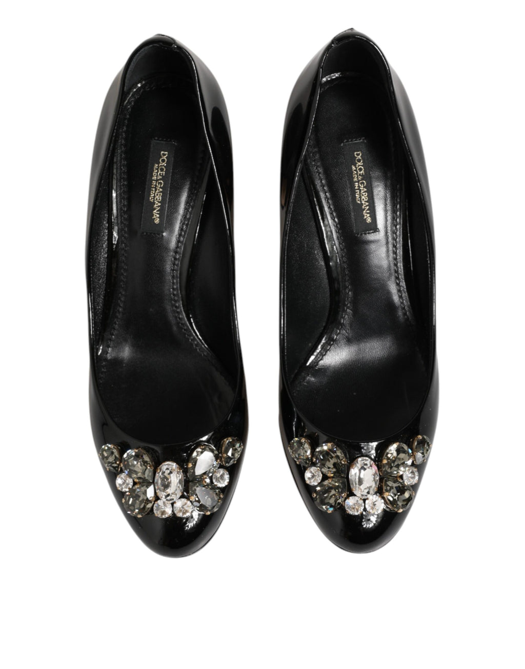 Dolce & Gabbana Black Leather Crystals Heels Pumps Shoes