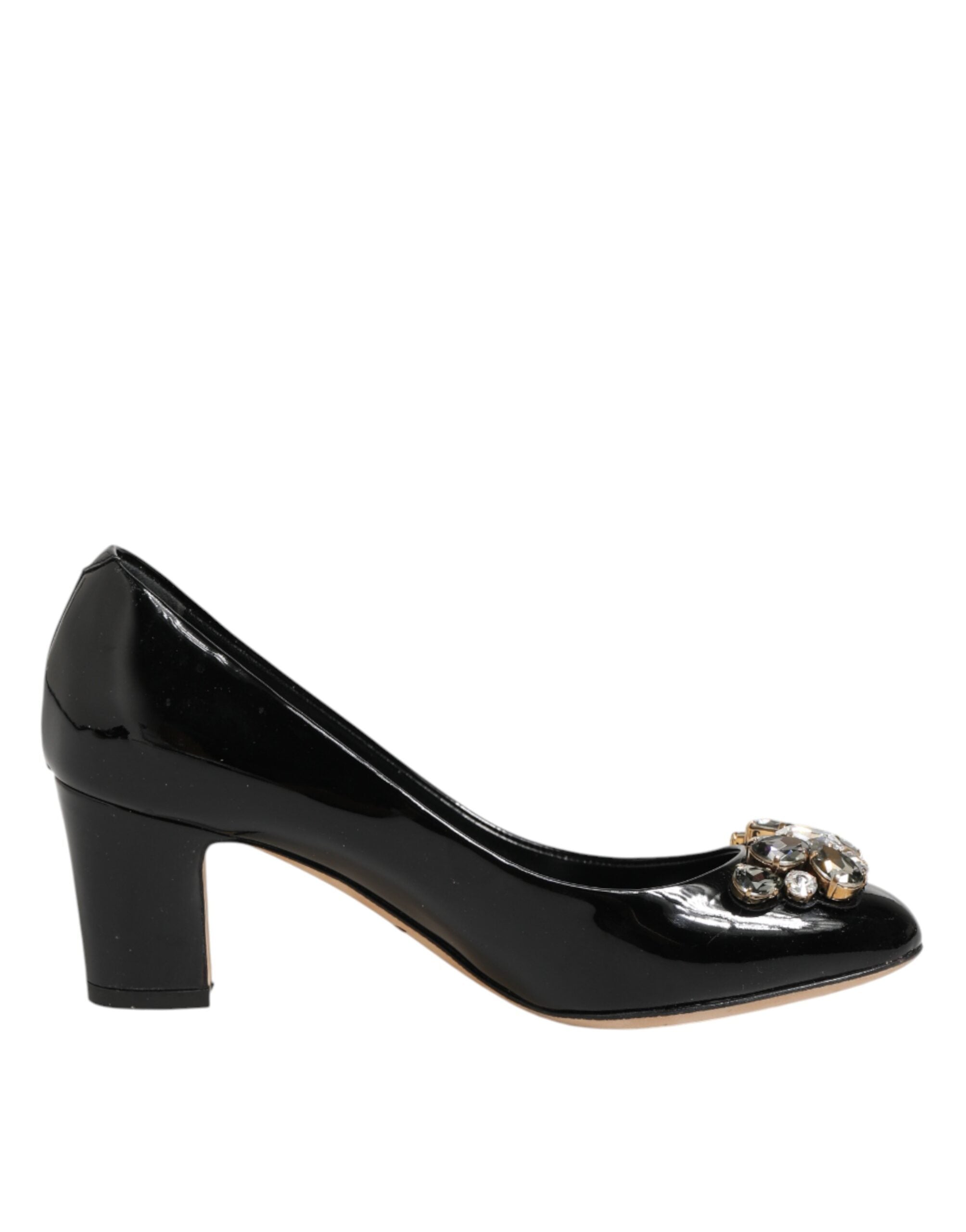 Dolce & Gabbana Black Leather Crystals Heels Pumps Shoes