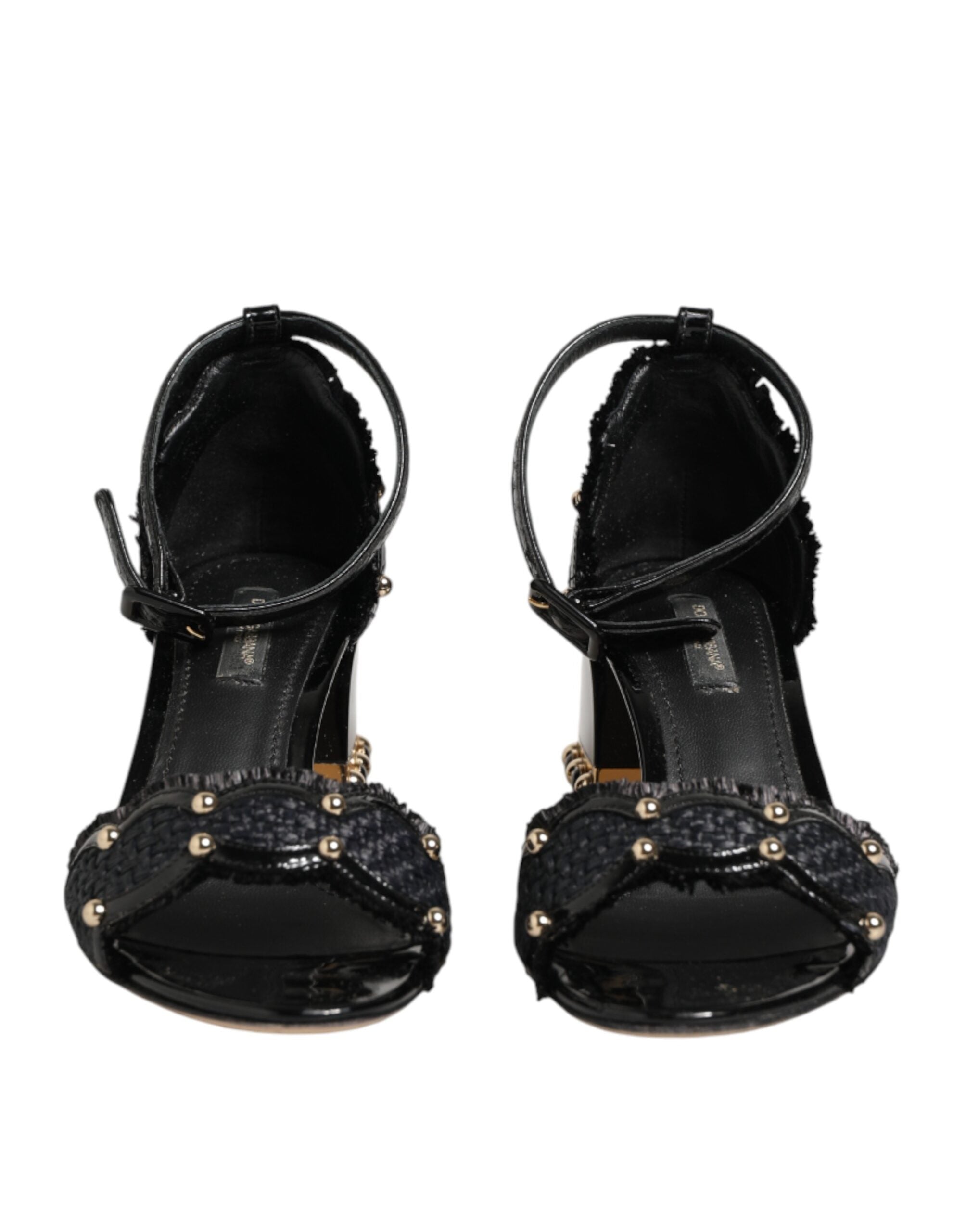Dolce & Gabbana Schwarze Sandalen mit Nieten und Knöchelriemen