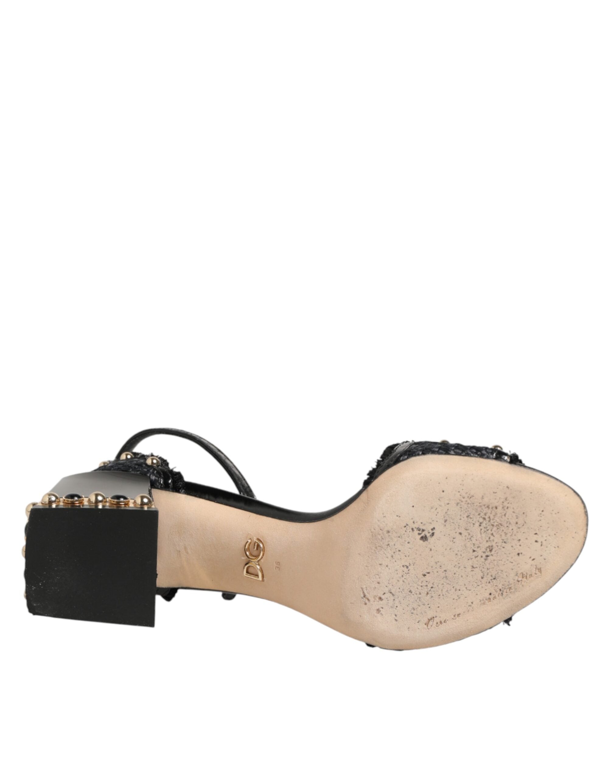 Dolce & Gabbana Schwarze Sandalen mit Nieten und Knöchelriemen