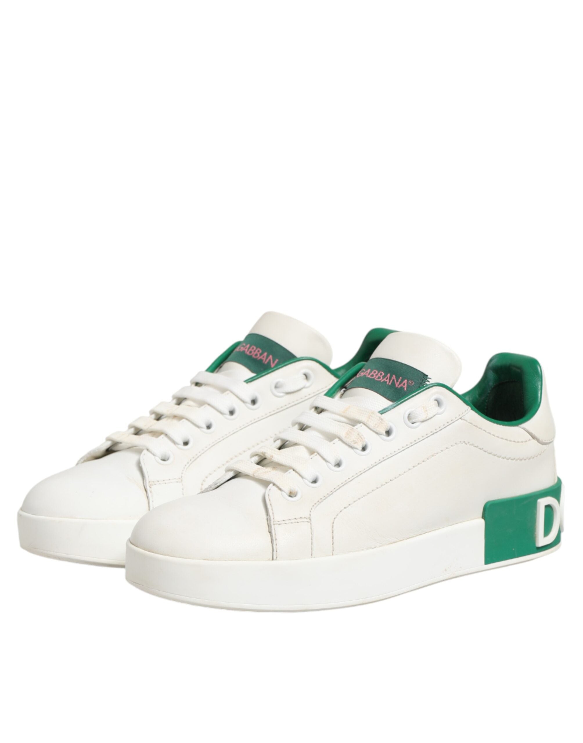 Dolce & Gabbana Weiße und grüne Sneakers aus Leder