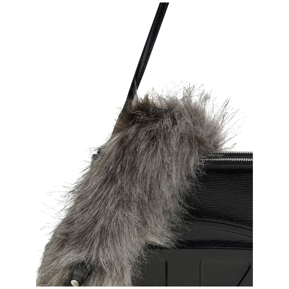 Diesel Schwarze Kalbsleder-Bos-Taurus-Umhängetasche