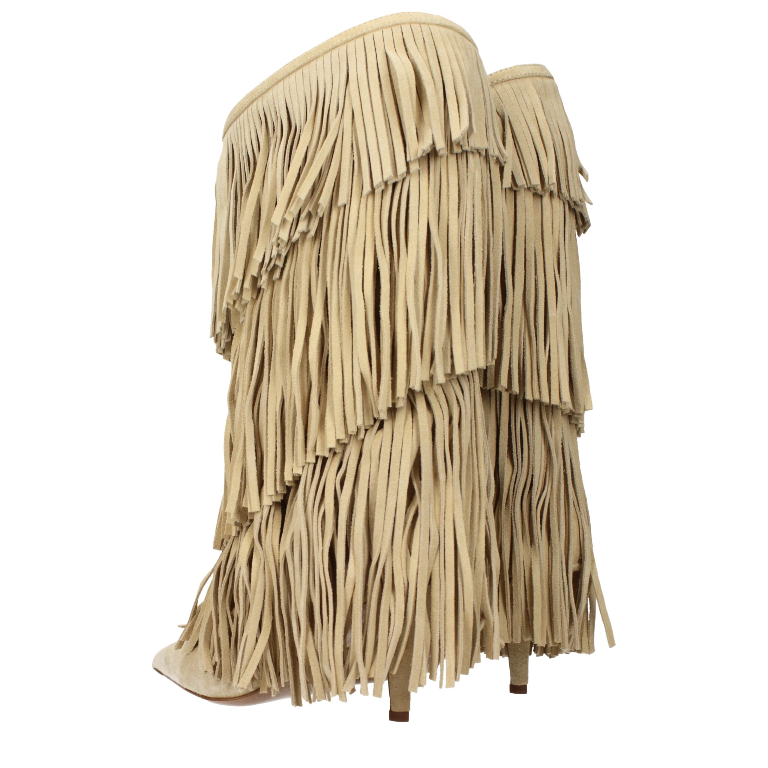 Paris Texas Beigefarbene Leder-Flachstiefel