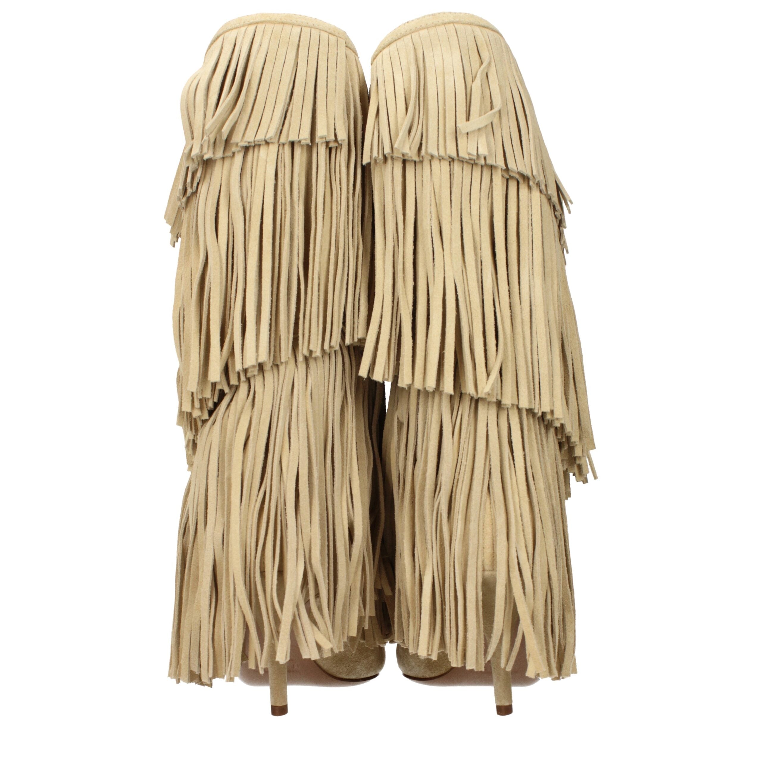 Paris Texas Beigefarbene Leder-Flachstiefel