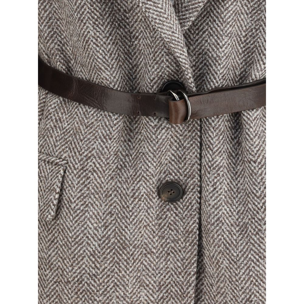Brunello Cucinelli Brauner Wollmantel aus Fleece