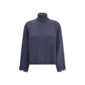 Brunello Cucinelli Blue Fleece Wool Turtleneck