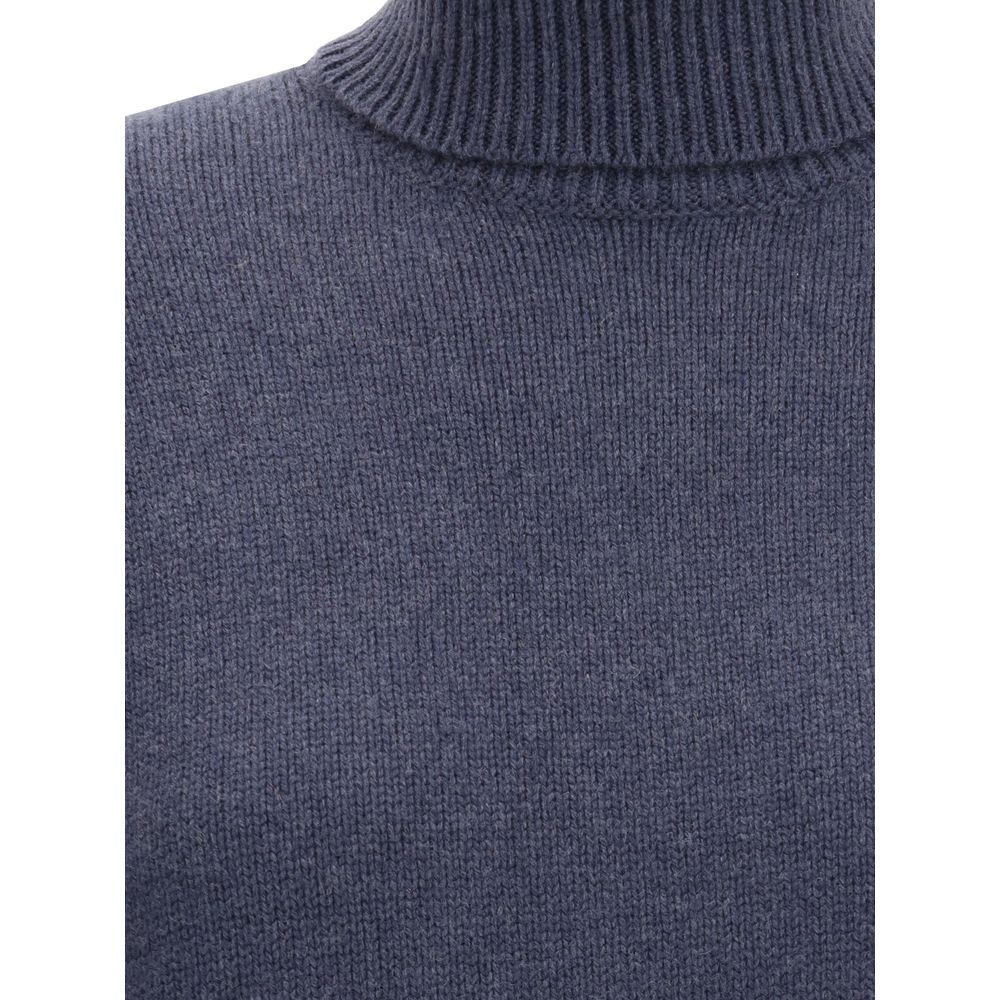 Brunello Cucinelli Blauer Woll-Rollkragenpullover aus Fleece