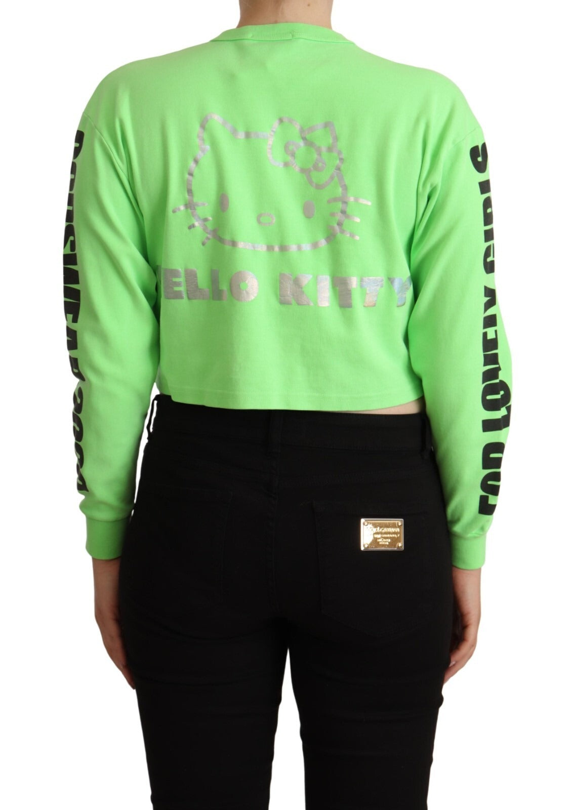 GCDS Mintgrüner Bedruckter Langarm-Cropped-Pullover