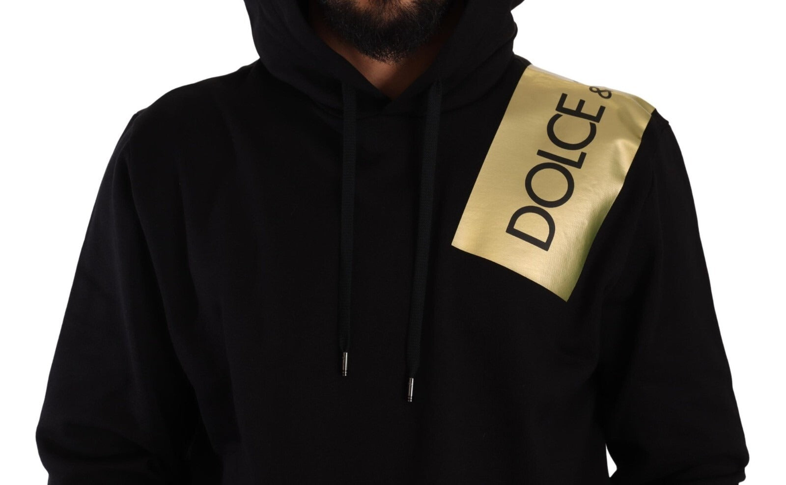 Dolce & Gabbana Schwarzer Goldener Kapuzenpullover aus Baumwolle für Herren
