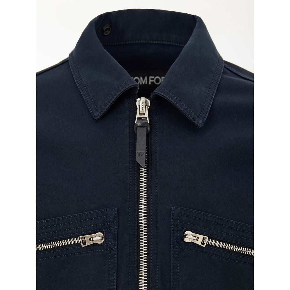Tom Ford Blaue Baumwoll-Blouson-Jacke