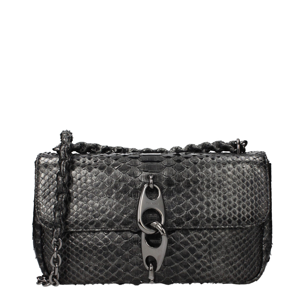 Tom Ford Silbergraue Schultertasche aus Pythonleder