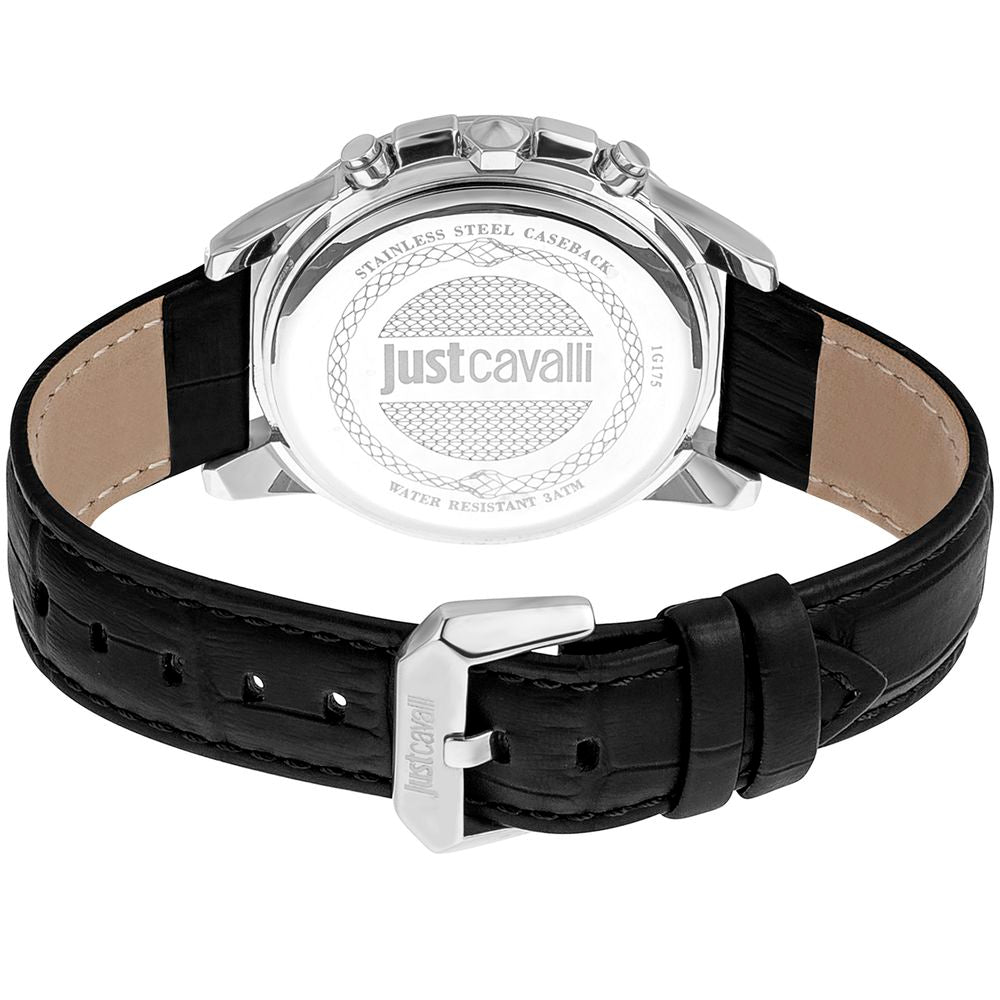 Just Cavalli Schwarze Leder-Dress-Watch