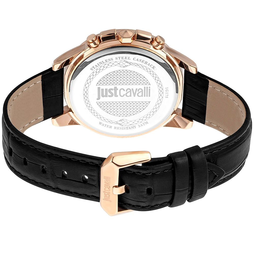 Just Cavalli Schwarze Lederarmbanduhr