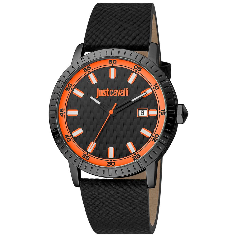Just Cavalli Black Leather Dress Watch