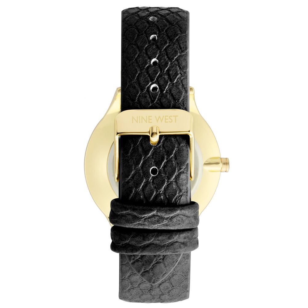 Nine West Schwarze Leder-Armbanduhr